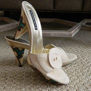 Claudia Ciuti Bone Suede Slides W/Lucite Heels 7